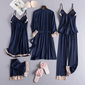 Pyjama Femme Ensemble Peignoir + Chemise de Nuit + Nuisette + Shorts + Pantalon Madame en Satin | CozyCloud