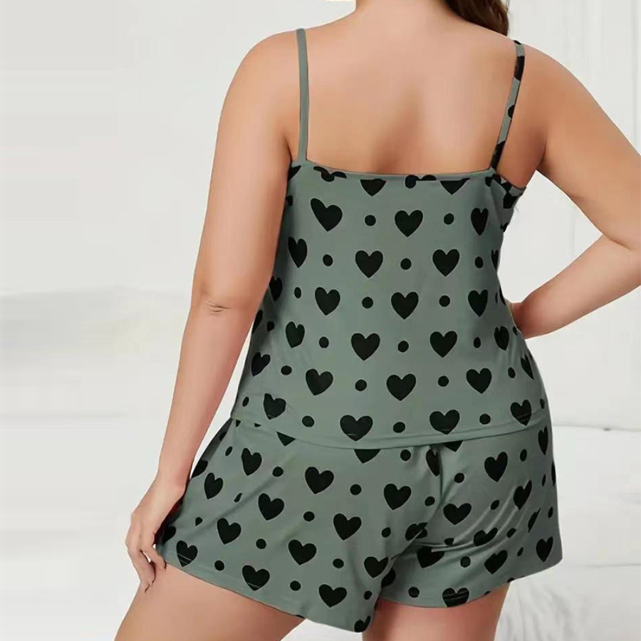 Pyjama Femme Court Plus Size Shorts + Débardeur Coeurs en Coton | CozyCloud