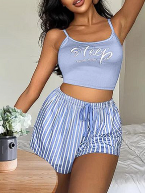 Pyjama Femme Court Shorts + Crop Top Sleep en Coton | CozyCloud