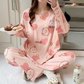 Pyjama Femme Long Pantalon + Chemise à Manches Longues Soirées en Coton | CozyCloud