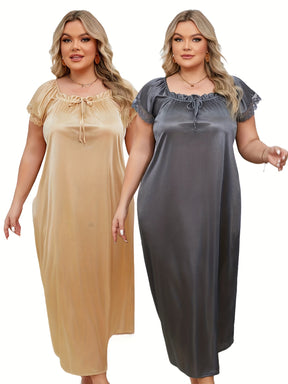 Pyjama Femme 2 Pièces Plus Size Chemise de Nuit Classe en Satin | CozyCloud