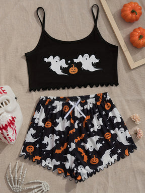 Pyjama Femme Court Shorts + Crop Top Halloweenn F&C en Coton | CozyCloud