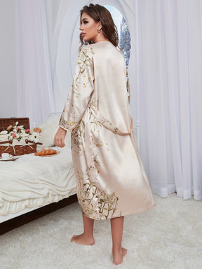 Pyjama Femme Ensemble Peignoir + Chemise de Nuit Dorée Chic en Satin | CozyCloud