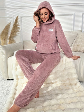 Pyjama Femme Long Pantalon + Blouse en Peluche Kangourou en 100% Coton | CozyCloud