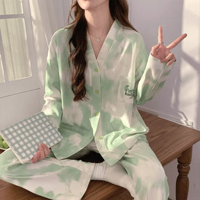 Pyjama Femme Long Pantalon + Chemise à Manches Longues avec Boutons Divers en Coton | CozyCloud