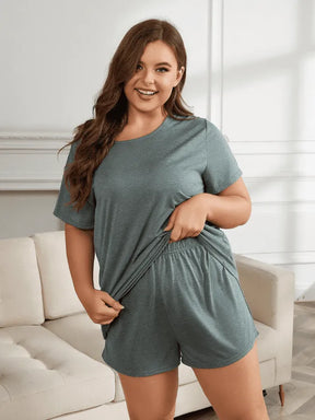 Pyjama Femme Court Plus Size Shorts + Chemise à Manches Courtes Uni en Viscose | CozyCloud