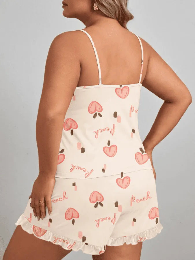 Pyjama Femme Court Plus Size Shorts + Débardeur Pêche en Coton | CozyCloud