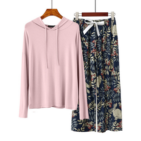 Pyjama Femme Long Pantalon + Blouse à Manches Longues Capuche en Viscose | CozyCloud