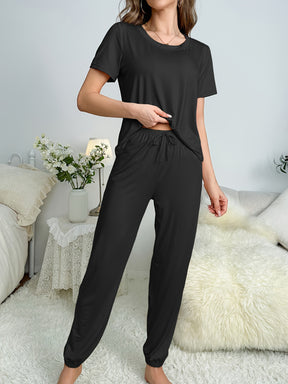 Pyjama Femme Long Pantalon + Chemise à Manches Courtes Élégance Tendre en Coton | CozyCloud