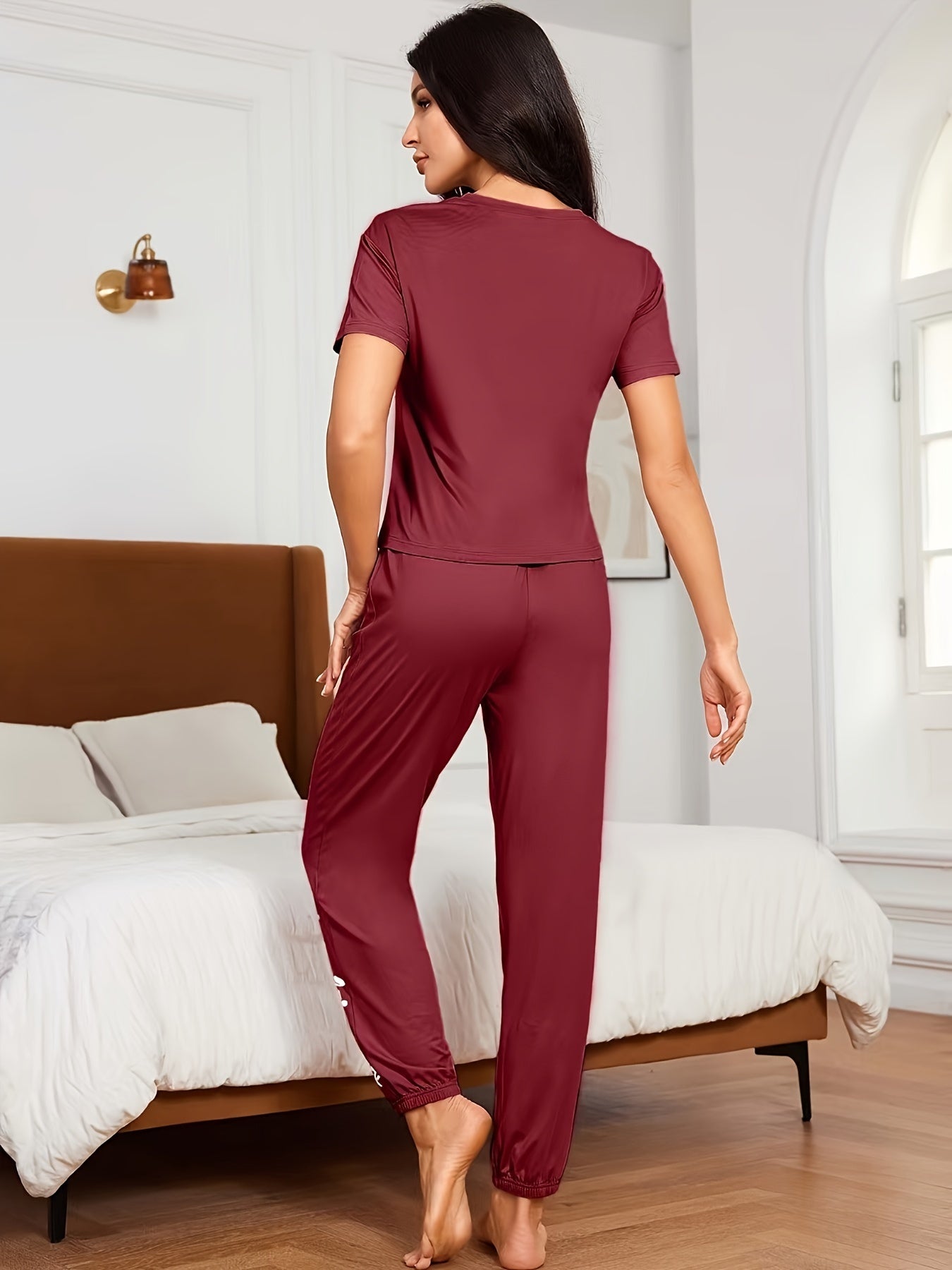 Pyjama Femme Long Pantalon + Chemise à Manches Courtes Bons Moments en Coton | CozyCloud