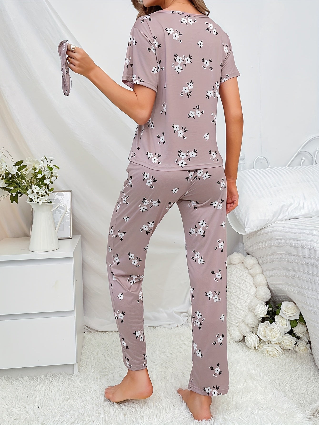 Pyjama Femme Long Pantalon + Chemise à Manches Courtes Beaux Rêves en Satin | CozyCloud