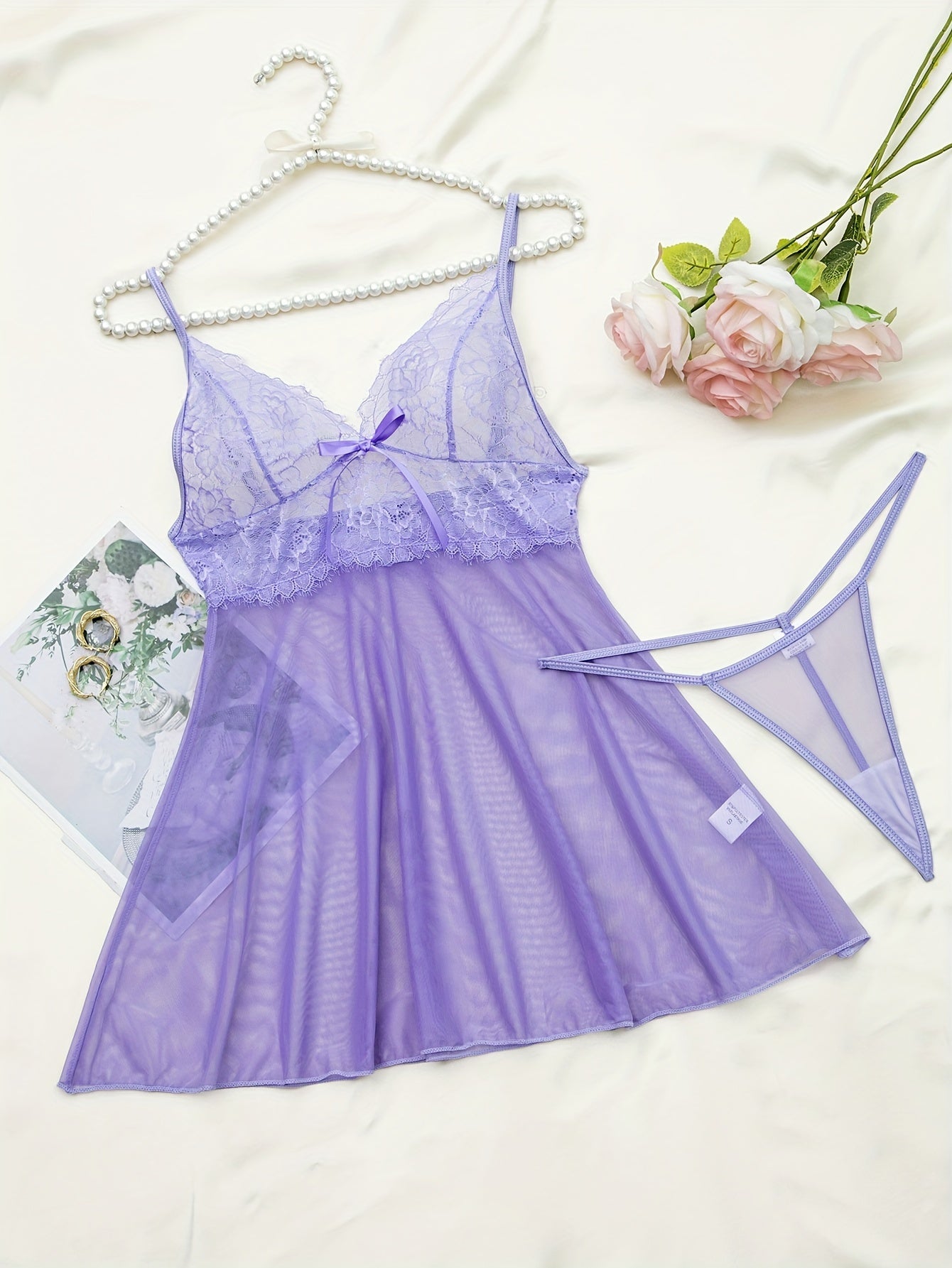 Pyjama Femme Nuisette + Culotte Transparent Sexy Violet en Coton | CozyCloud