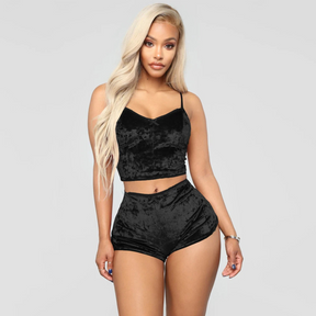 Pyjama Femme Court Shorts + Crop Top Duveteux en Coton | CozyCloud