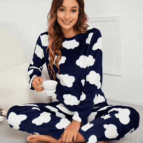 Pyjama Femme Long Pantalon + Chemise à Manches Longues en Peluche Divers Sérénité en Coton | CozyCloud