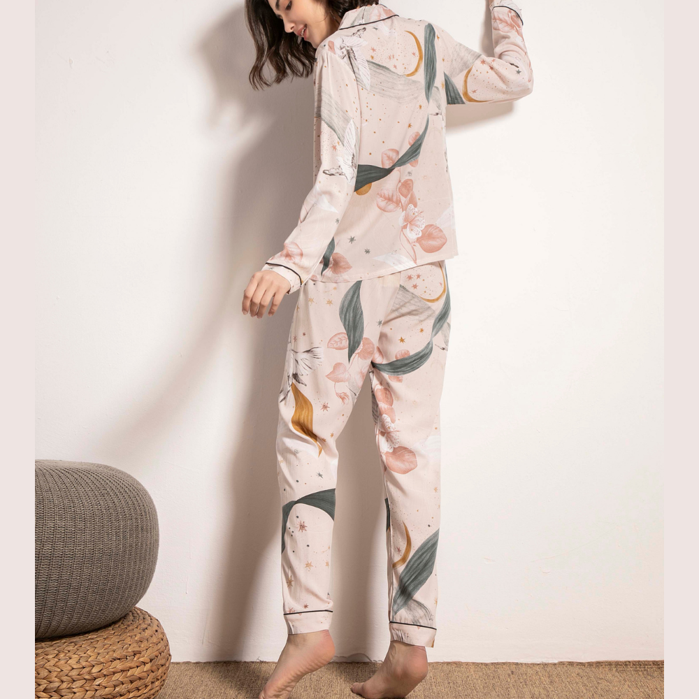 Pyjama Femme Long Pantalon + Chemise à Manches Longues Fais en 100% Viscose | CozyCloud