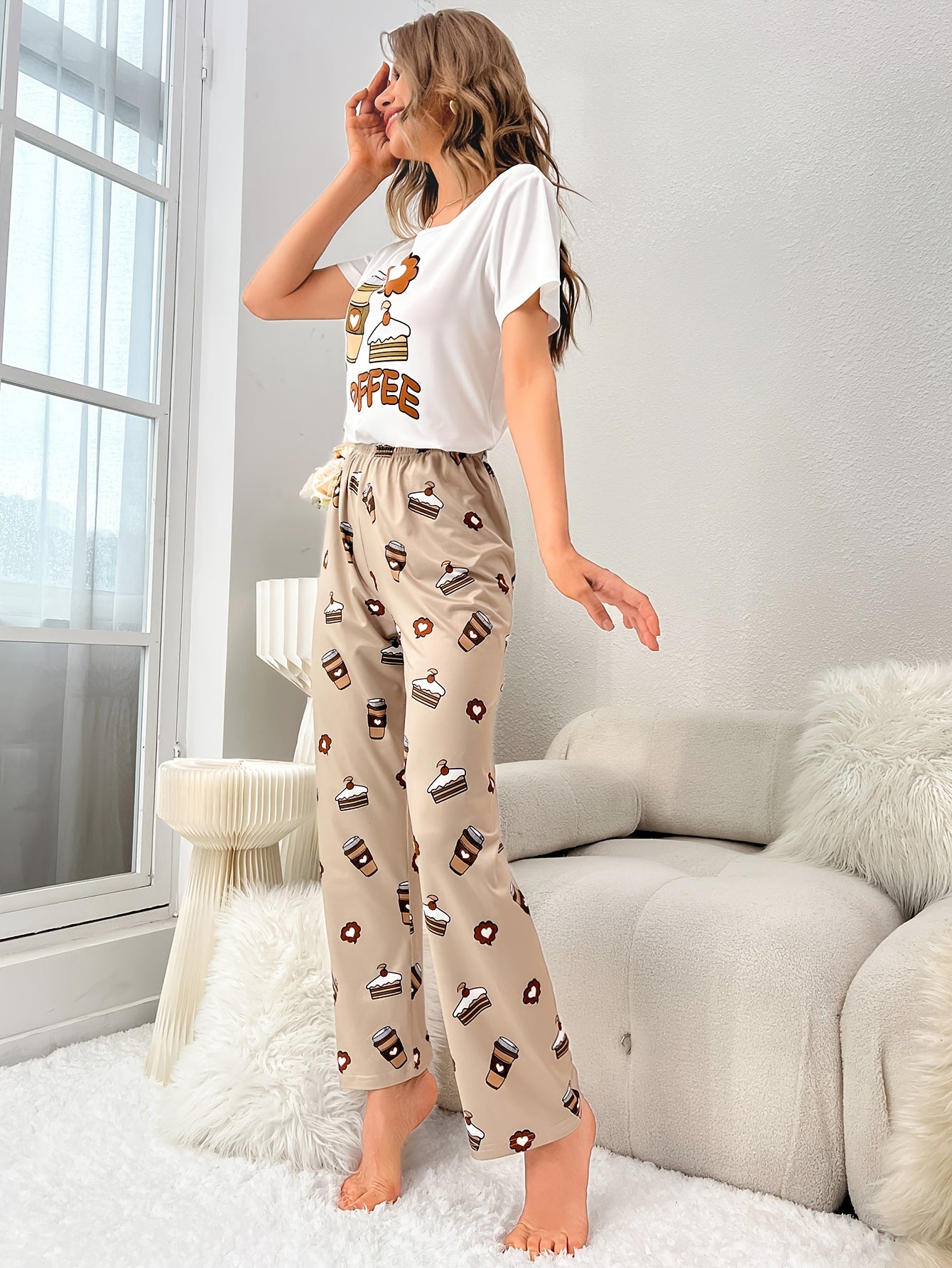 Pyjama Femme Long Pantalon + Chemise à Manches Courtes Morceau de Gâteau en Coton | CozyCloud