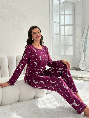 Pyjama Femme Long Pantalon + Chemise à Manches Longues Confort Rêves en Coton | CozyCloud