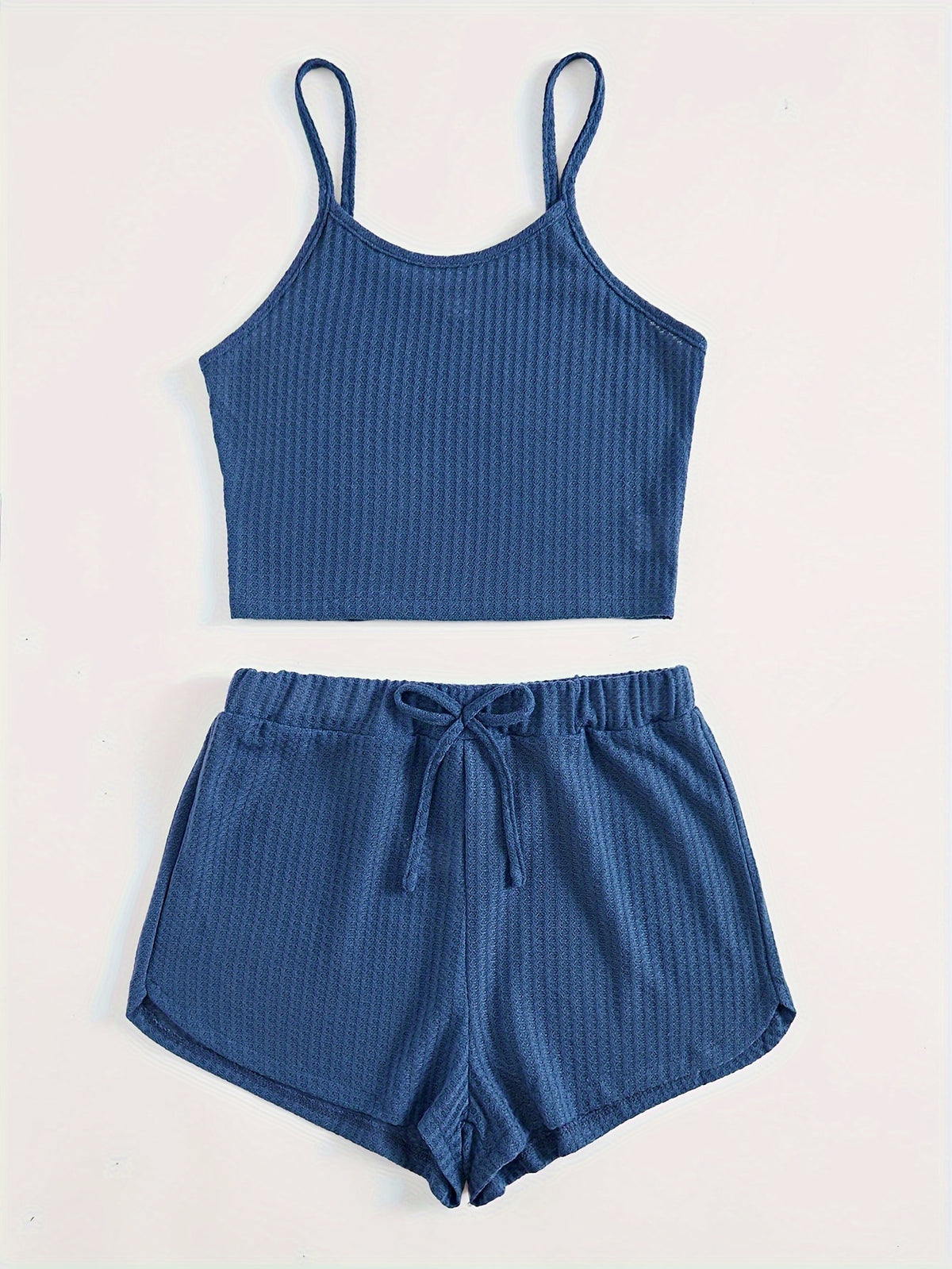 Pyjama Femme Court Shorts + Crop Top UniBleu en Coton | CozyCloud