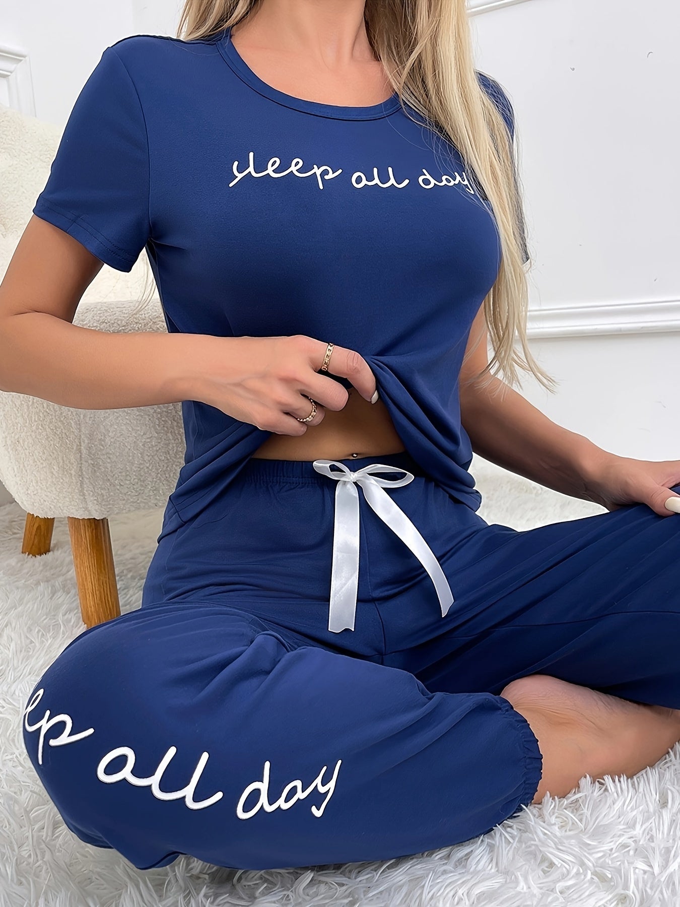 Pyjama Femme Long Pantalon + Chemise à Manches Courtes Toute la Journée en Coton | CozyCloud