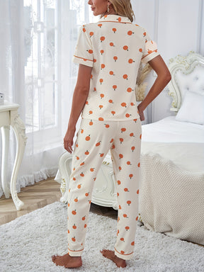 Pyjama Femme Long Pantalon + Chemise Manches Courtes Américain B Oranges en 100% Chiffon | CozyCloud