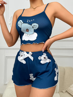 Pyjama Femme Court Shorts + Crop Top Koalas Zzz en Coton | CozyCloud