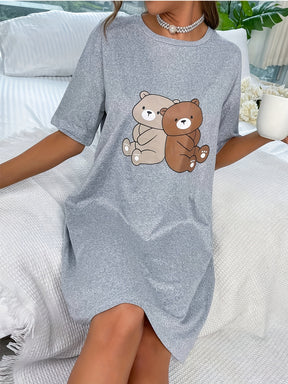 Pyjama Femme Chemise de Nuit Tendresse Oursons en Coton | CozyCloud