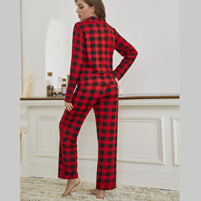 Pyjama Femme Long Pantalon + Chemise à Manches Longues CarreauxAméricain en Coton | CozyCloud