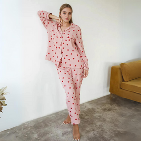 Pyjama Femme Long Pantalon + Chemise à Manches Longues CœurEnchanté en 100% Coton | CozyCloud