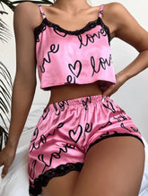 Pyjama Femme Court Shorts + Crop Top Mots en Coton | CozyCloud