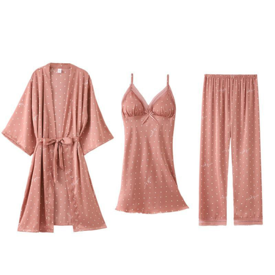 Pyjama Femme Ensemble Peignoir + Chemise de Nuit + Nuisette + Shorts + Pantalon Vêtements de Nuit en Soie | CozyCloud