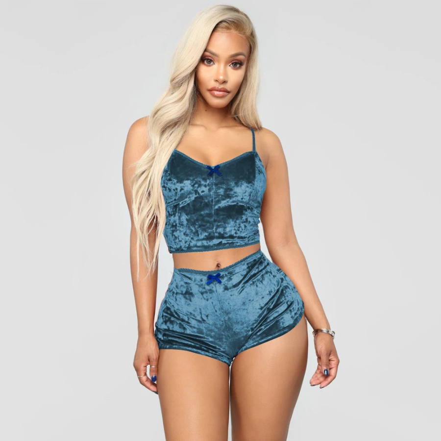 Pyjama Femme Court Shorts + Crop Top Duveteux en Coton | CozyCloud