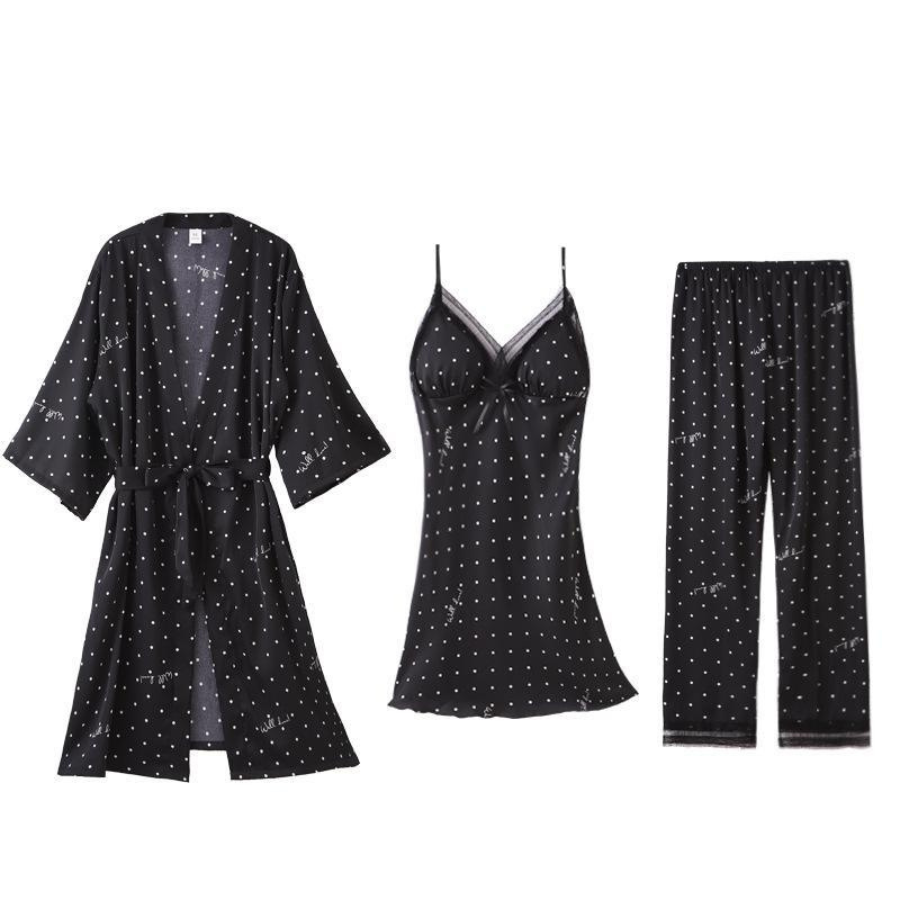 Pyjama Femme Ensemble Peignoir + Chemise de Nuit + Nuisette + Shorts + Pantalon Vêtements de Nuit en Soie | CozyCloud