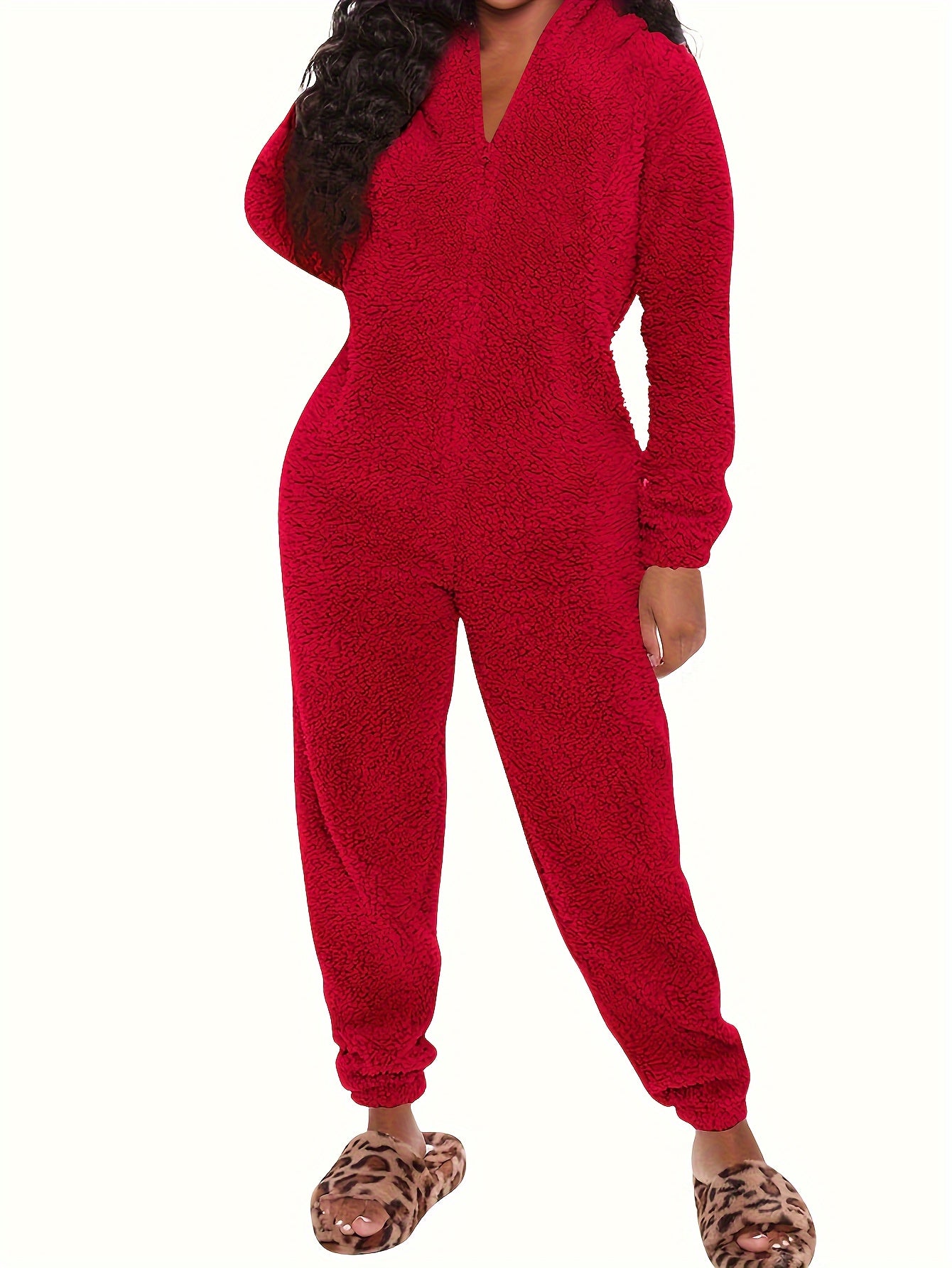 Pyjama Femme Long Combinaison en Peluche Fermeture Éclair Enlacement en Coton | CozyCloud