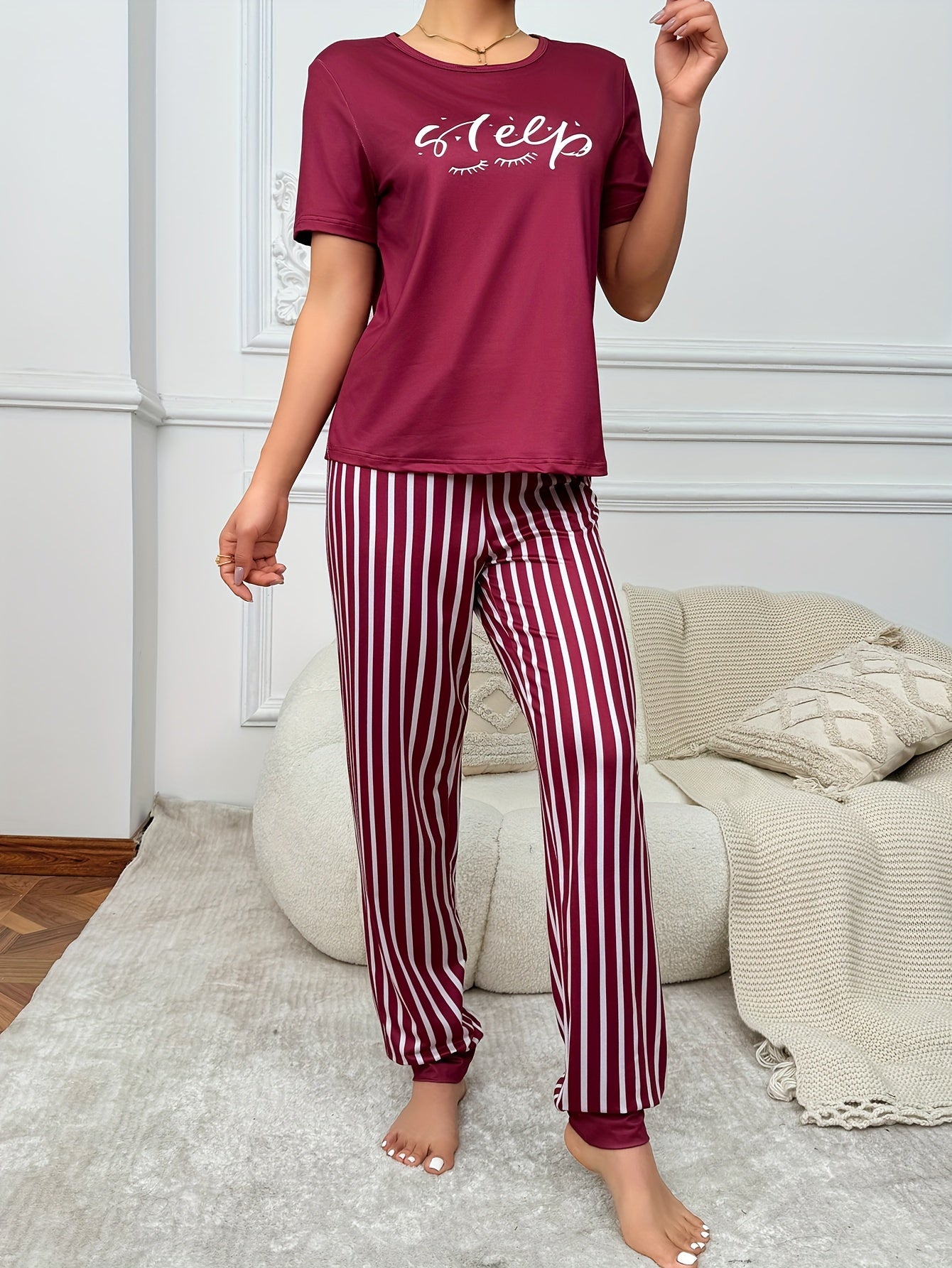 Pyjama Femme Long Pantalon + Chemise à Manches Courtes Sleep en Coton | CozyCloud