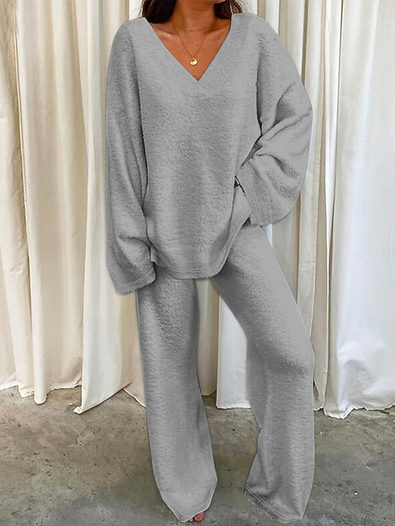 Pyjama Femme Long Pantalon + Chemise à Manches Longues Vuni en 100% Coton | CozyCloud