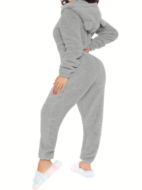 Pyjama Femme Long Combinaison en Peluche Fermeture Éclair Enlacement en Coton | CozyCloud