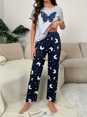 Pyjama Femme Long Pantalon + Chemise à Manches Courtes Zodiaque en Coton | CozyCloud