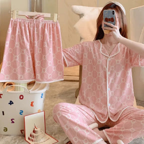 Pyjama Femme Pantalon + Shorts + Chemise à Manches Courtes en Velours Coupe Côtelé | CozyCloud