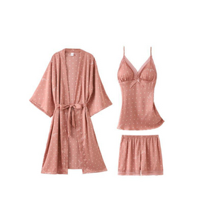 Pyjama Femme Ensemble Peignoir + Chemise de Nuit + Nuisette + Shorts + Pantalon Vêtements de Nuit en Soie | CozyCloud