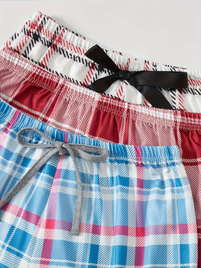 Pyjama Femme 6 Pièces Court Shorts + Débardeur + Crop Top Carreaux en Coton | CozyCloud