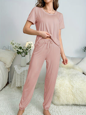 Pyjama Femme Long Pantalon + Chemise à Manches Courtes Simple Confort en Coton | CozyCloud