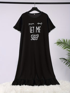 Pyjama Femme 2 Pièces Plus Size Chemise de Nuit Manches Courtes Sleep Cils en Coton | CozyCloud