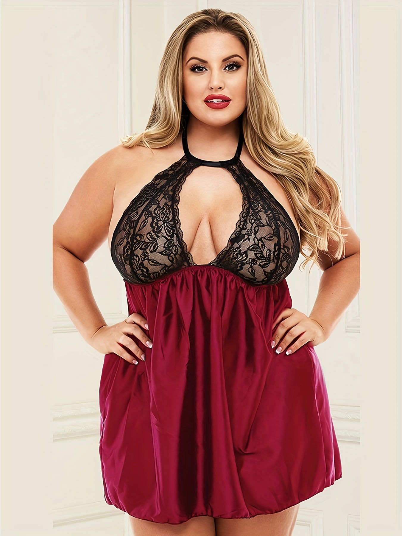 Pyjama Femme Plus Size Nuisette Profond Dentelle Sexy en Satin | CozyCloud