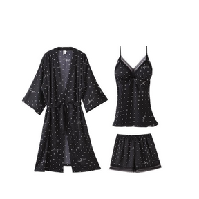 Pyjama Femme Ensemble Peignoir + Chemise de Nuit + Nuisette + Shorts + Pantalon Vêtements de Nuit en Soie | CozyCloud