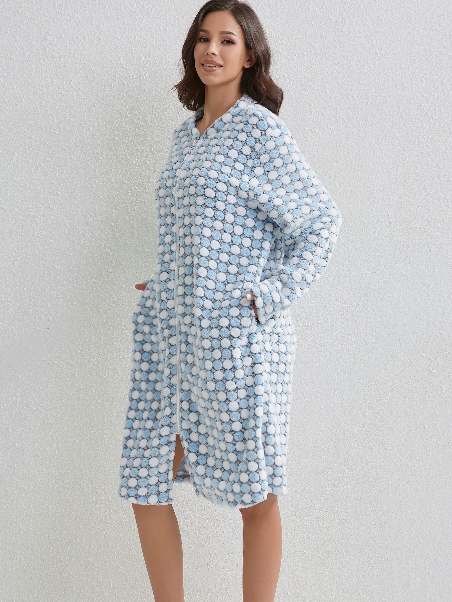 Pyjama Femme Peignoir à Manches Longues avec Fermeture Éclair en Coton | CozyCloud