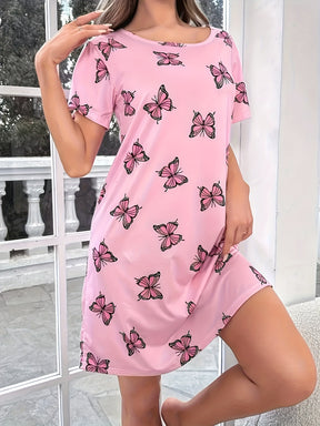 Pyjama Femme Chemise de Nuit Papillons Douceurs Roses en Coton | CozyCloud