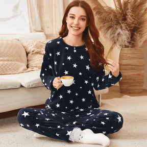 Pyjama Femme Long Pantalon + Chemise à Manches Longues en Peluche Divers Sérénité en Coton | CozyCloud