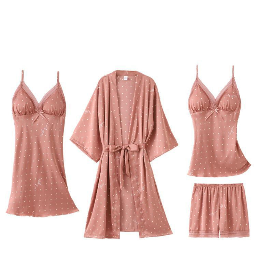 Pyjama Femme Ensemble Peignoir + Chemise de Nuit + Nuisette + Shorts + Pantalon Vêtements de Nuit en Soie | CozyCloud