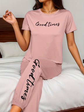 Pyjama Femme Long Pantalon + Chemise à Manches Courtes Bons Moments en Coton | CozyCloud