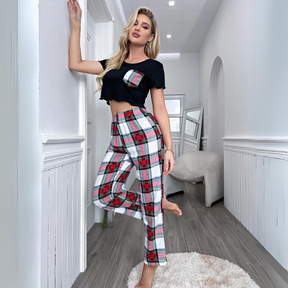 Pyjama Femme Long Pantalon + Crop Top à Manches Courtes Parisian Dream en Viscose | CozyCloud